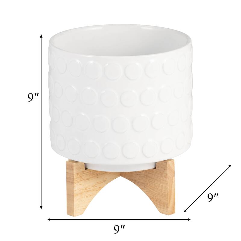 Sagebrook Home Ceramic Planters: Elevate Your Greenery with Stylish Bamboo Wood Stands - Perfect Home Decor Accessory