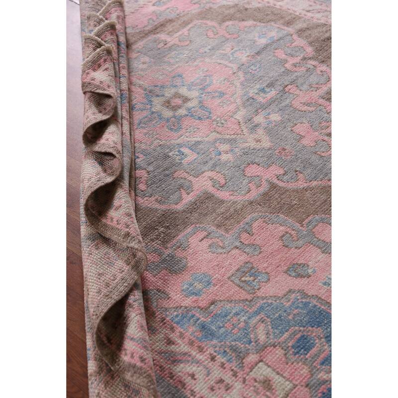 Hand Knotted Oriental 100% Wool Carpet Transitional All-Over Pink Oushak Area Rug - 16' 11'' X 6' 10''