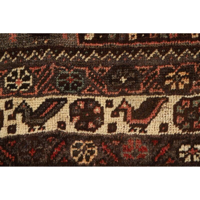 Hand-knotted Qashqai Persian Vintage Area Rug Grey Wool Carpet - 3'9"x 5'6"