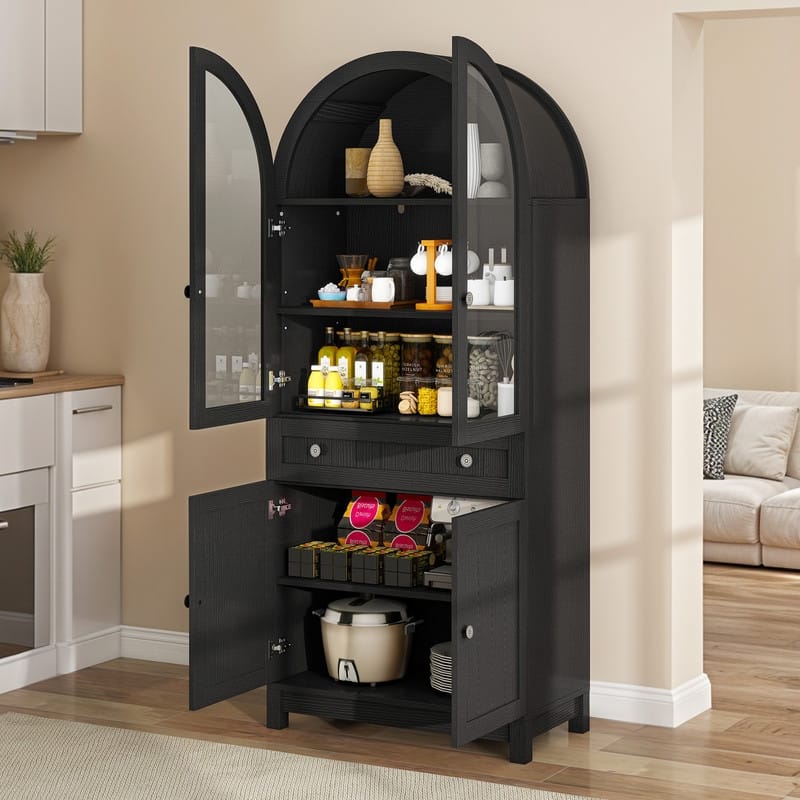Moasis 71" Tall Farmhouse Arched Kitchen Pantry with Large Drawers And Adjustable Shelves
