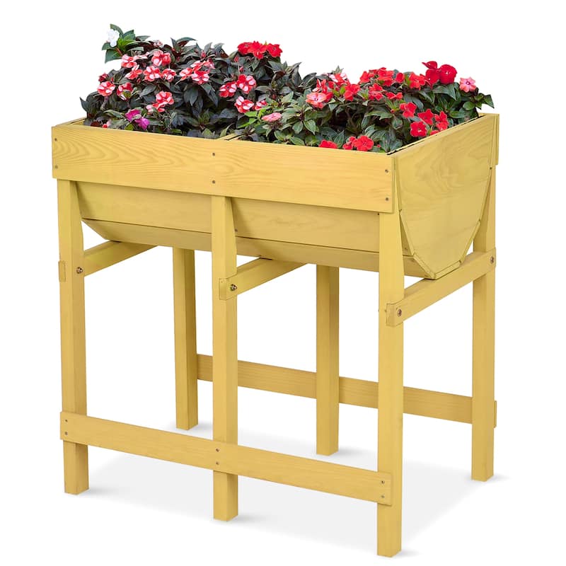 Costway Raised Wooden V Planter Elevated Vegetable Flower Bed Free - Yellow