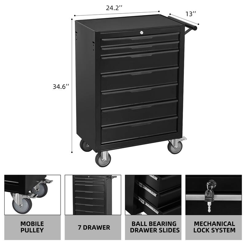 7 Drawer Metal Rolling Tool Cabinet with Wheels and Cylinder Locking
