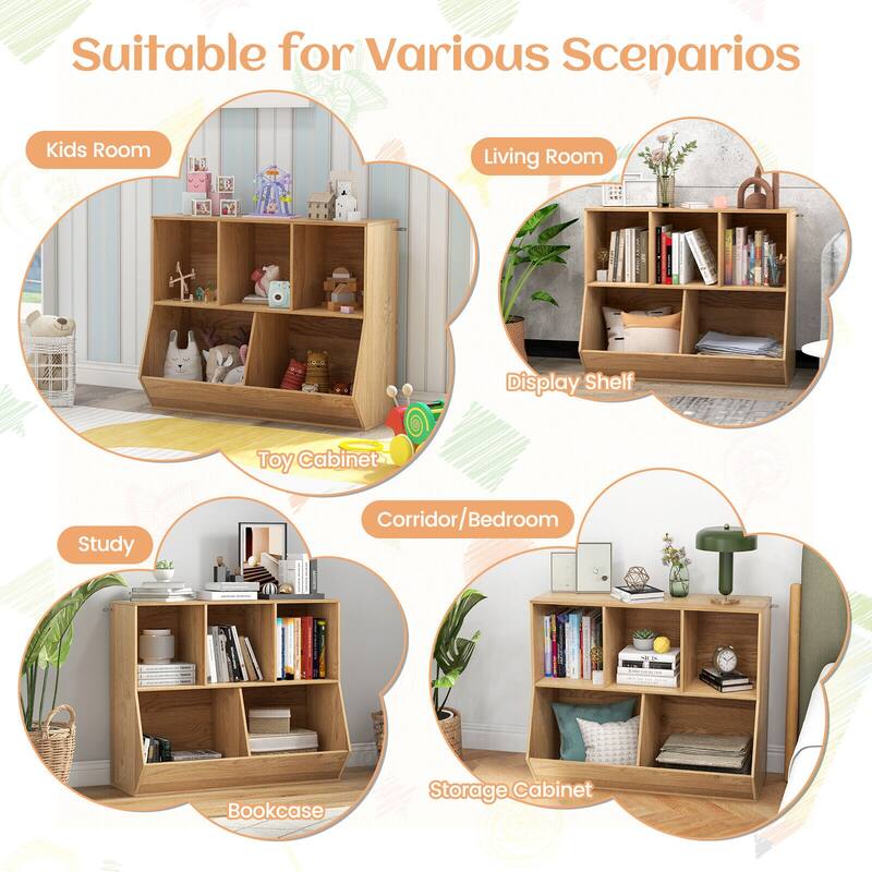 5-Cube Wooden Kids Toy Storage Organizer with Anti-Tipping Kits - 35.5" x 16" x 30"