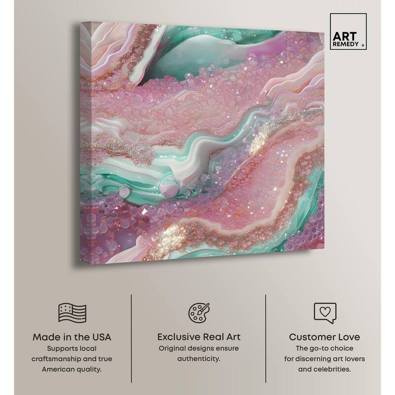 Pink and Mint Crystal III Canvas by Art Remedy, Gallery Wrapped