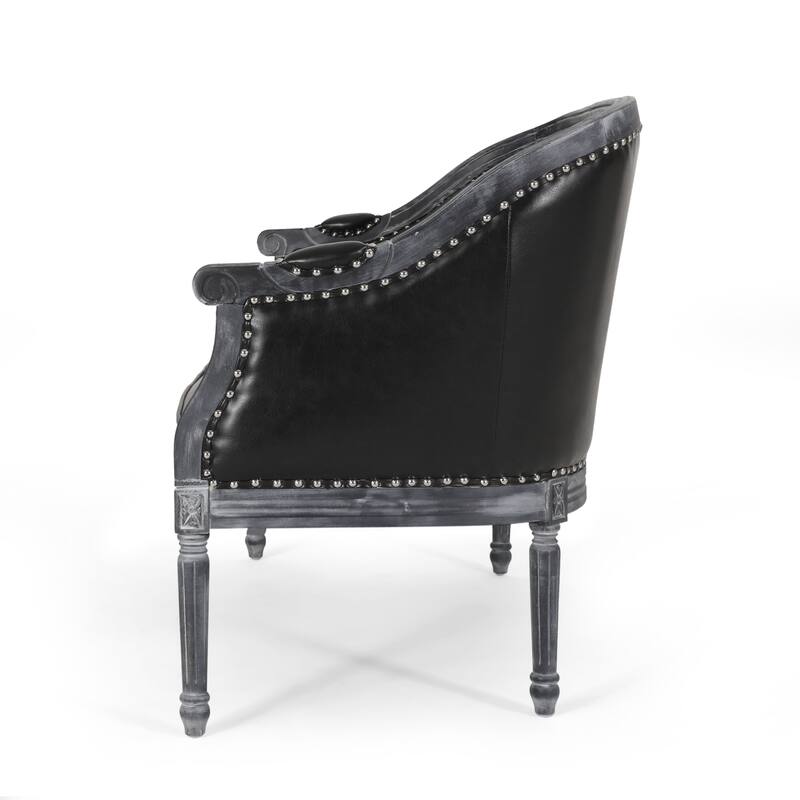 Faux Leather Loveseat Sofa with Turned Legs and Nailheads
