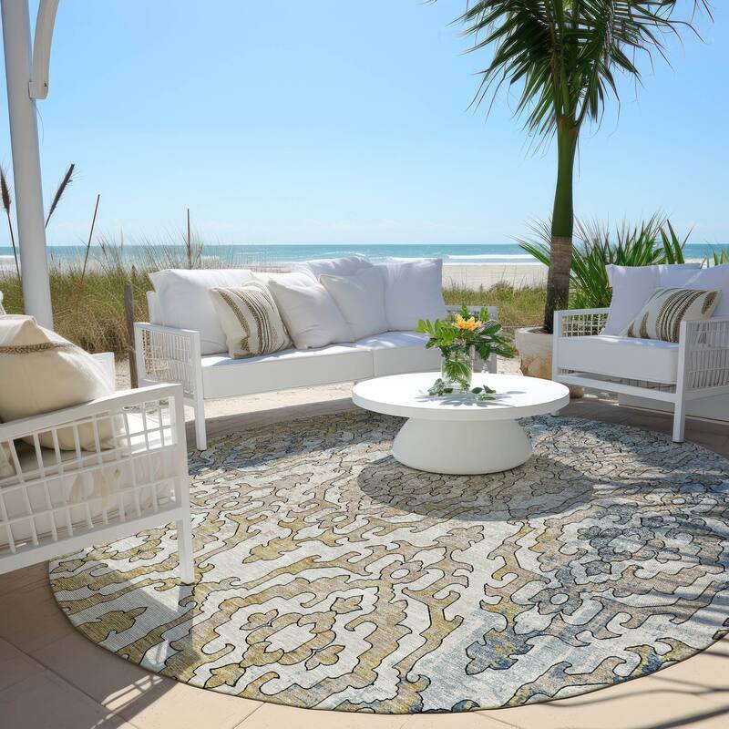 Machine Washable Indoor/ Outdoor Chantille Transitional Rug - Sky - 8' x 8'