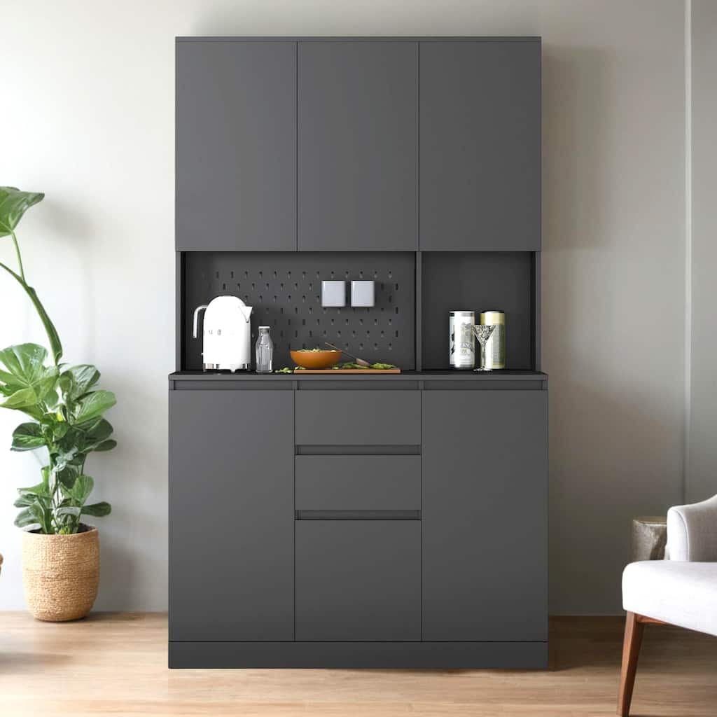 74" Freestanding Kitchen Pantry Cabinet Cupboard with 6 Doors,3 Shelves and 1 Drawer,Versatile Wardrobe & Kitchen Cabinet