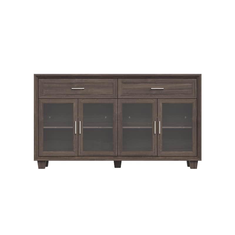 Glass Storage Cabinet with Doors,TV Stand for Living Room,Pantry,Brown/White