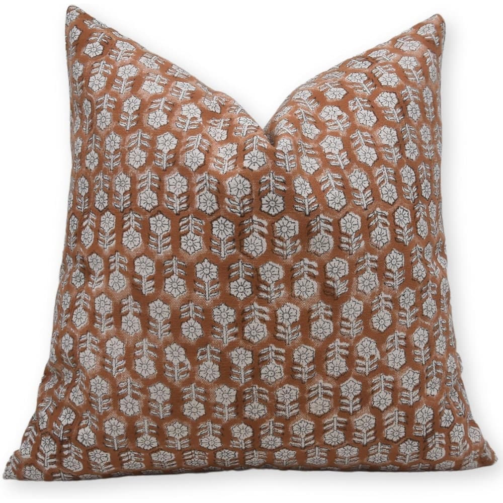 Fabdivine Handmade Floral Block Print Linen Pillow Cover Dining Decor,Tulsi Buti