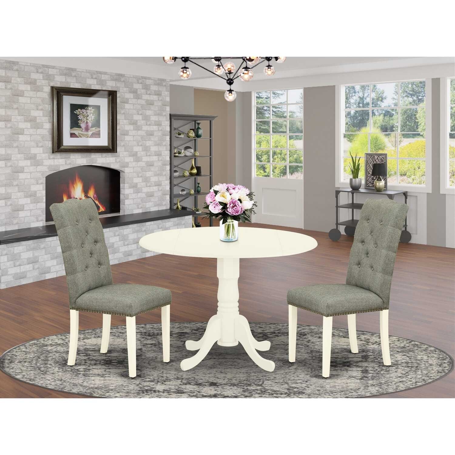 HomeStock 3-Pc Linen white Solid Wood Top-Round Dining Room Set-Seats 4