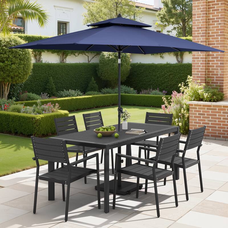 9/11-Piece Patio Dining Set Aluminum Dining Table and Chairs w/10 ft Market Umbrella and Base with Wheels