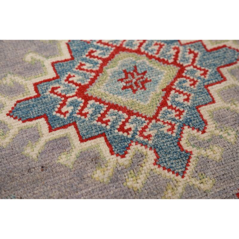Hand Knotted Oriental 100% Wool Carpet Traditional Geometric Greys & Charcoal Kazak Area Rug - 9' 9'' X 8' 2''
