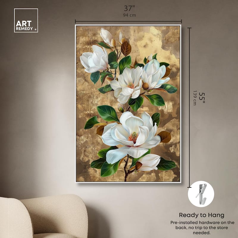 Guilded White flora Canvas by Art Remedy