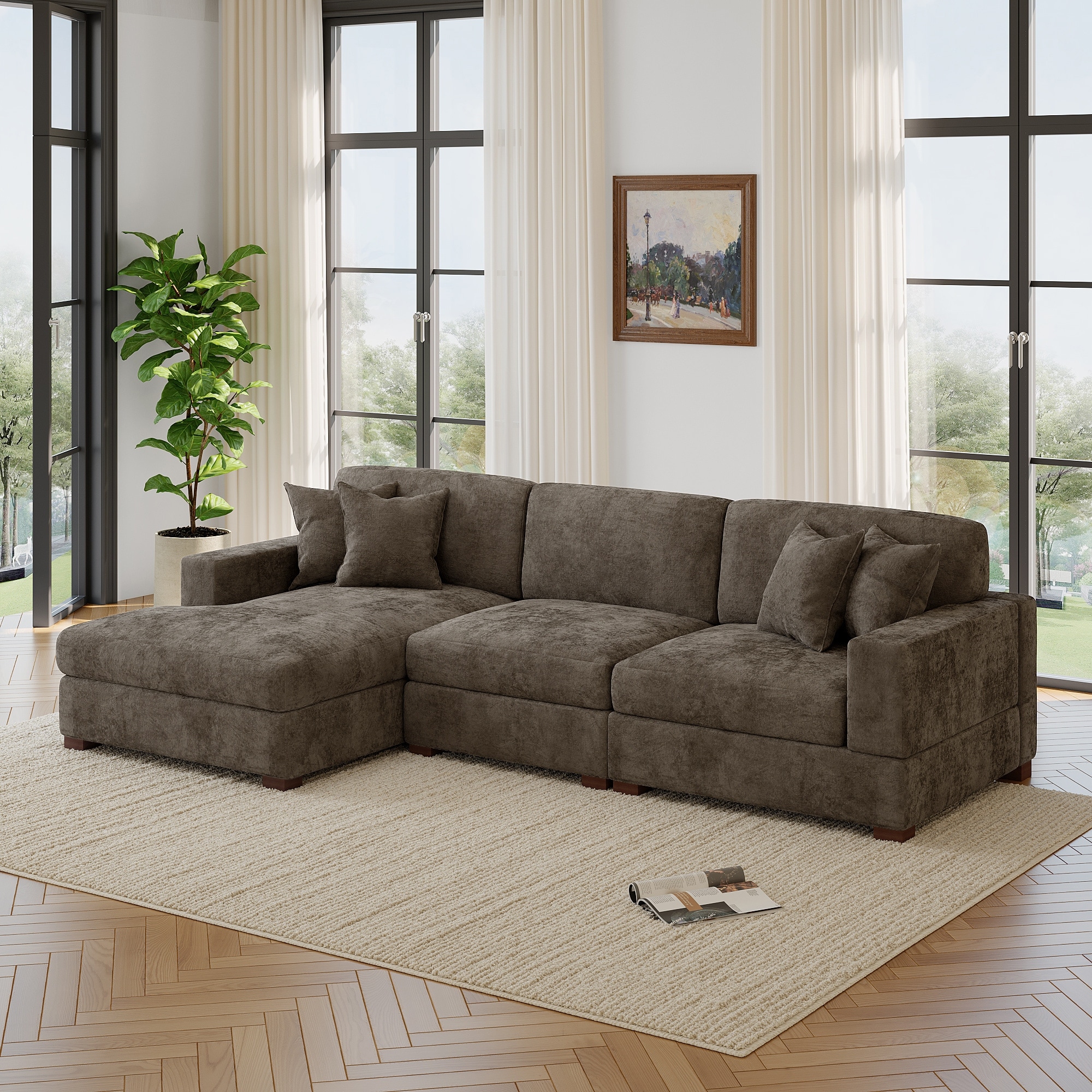 Oversized Modern Chenille Modular Sectional Sofa with Chaise