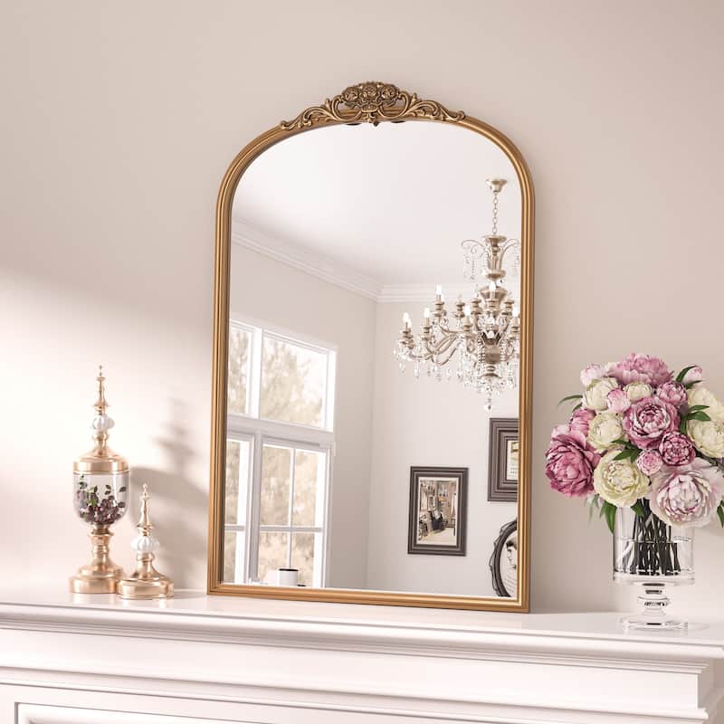 Keonjinn Art Decorative Accent Arched Wall Mirrors, Relief Frame, Antique Black/Gold - 20''x30'' - Antique Gold