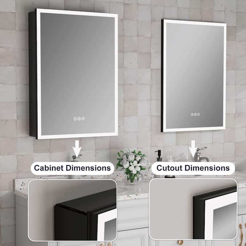 Kylo Aluminum LED Medicine Cabinet with Mirror, Dimmable, Anti-Fog, Recessed/Wall Mount