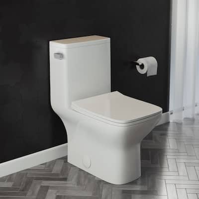 Carré One-Piece Square Toilet Left Side Flush Handle Toilet 1.28 gpf