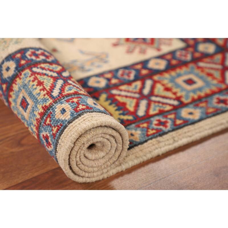 Geometric Kazak Rug Handmade Wool Carpet - 2'10" x 4'3"