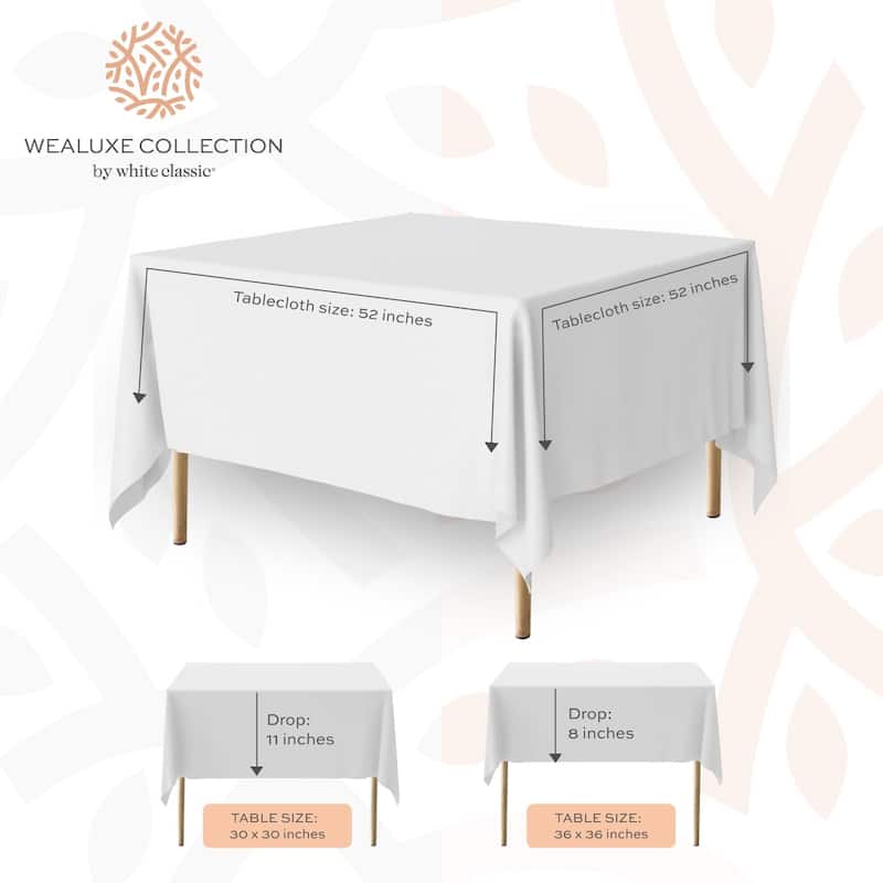 White Square Tablecloth Covers 2 Pack 200 GSM Wrinkle-Resistant Fabric