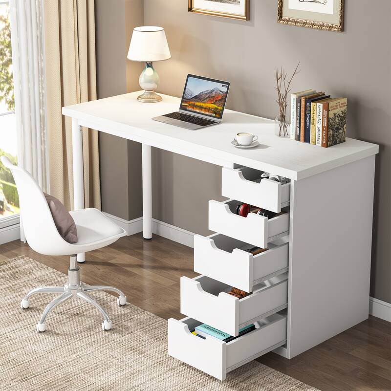 PC/Computer Desk with 5 Reversible Drawers, Home Office Desk with Storage, Laptop Desk Study Writing Table Workstation