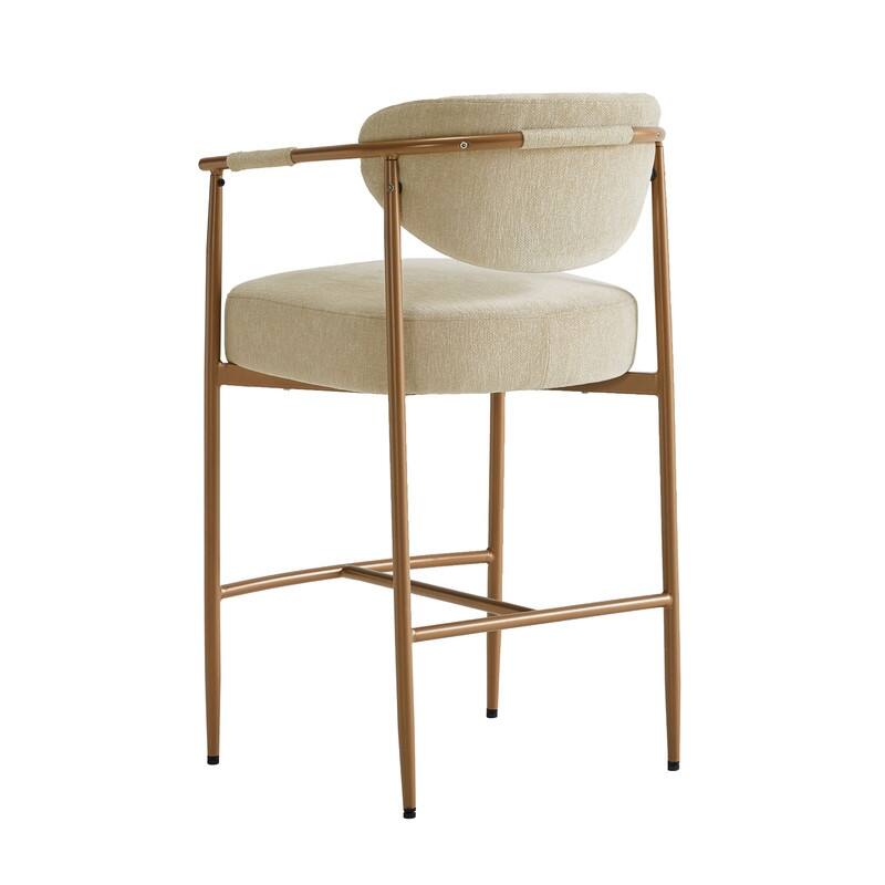 Spruce & Spring Modern Counter Stool with Gold Metal Frame and Woven Strap Arm