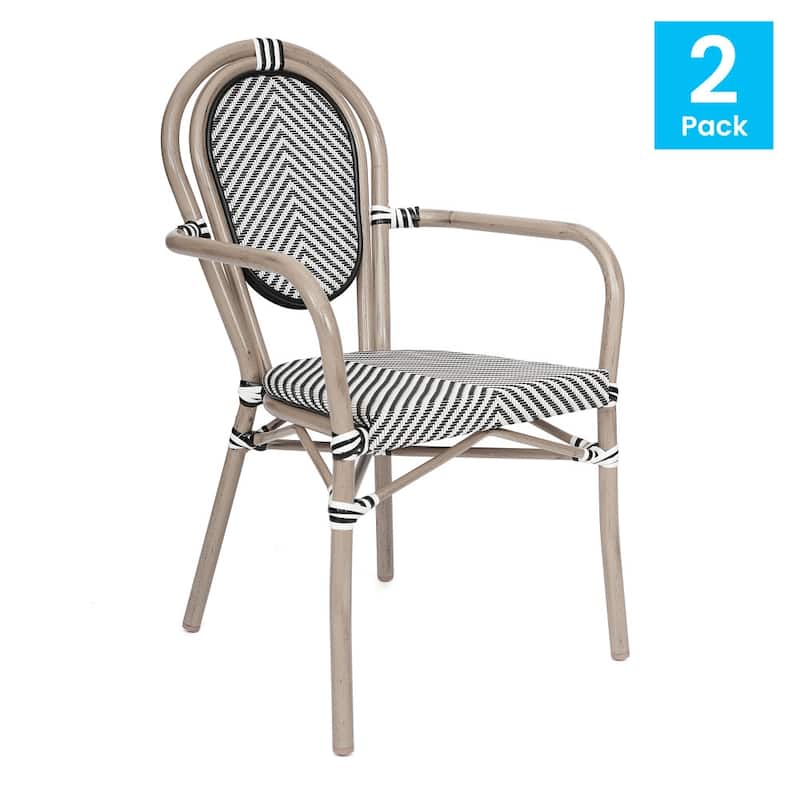 2 Pack All-Weather Commercial Paris Chairs with Arms and metal Frames