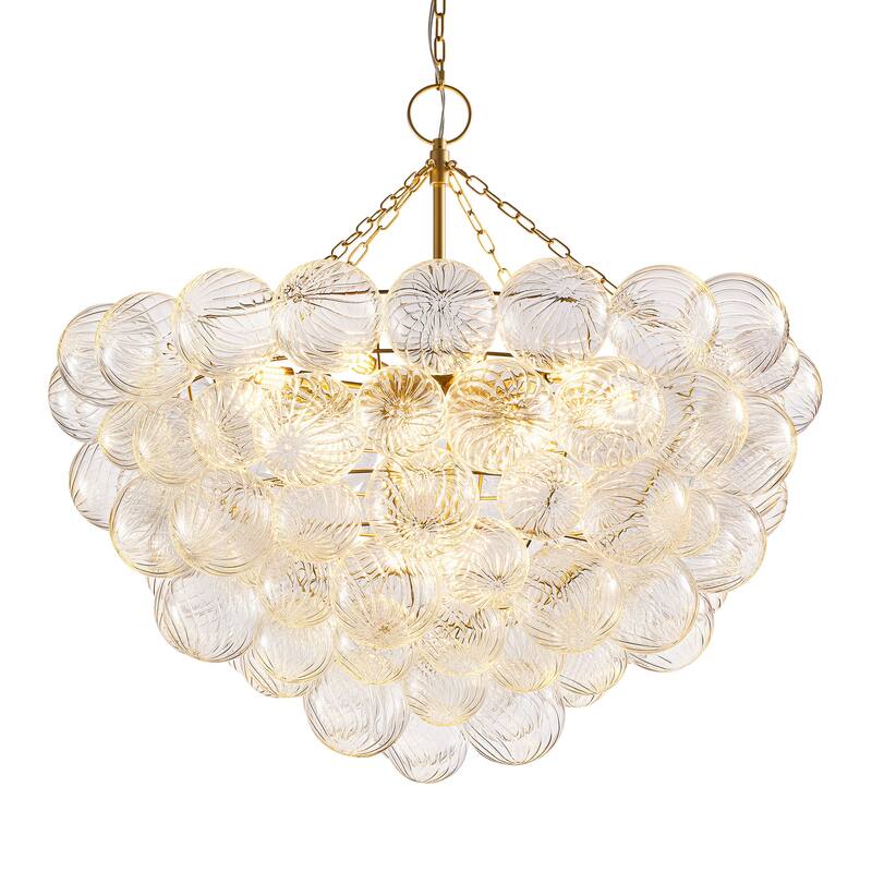 Gold Bubble Ball Chandelier, LED Pendant Light with Glass Globes - 44" x 42" H