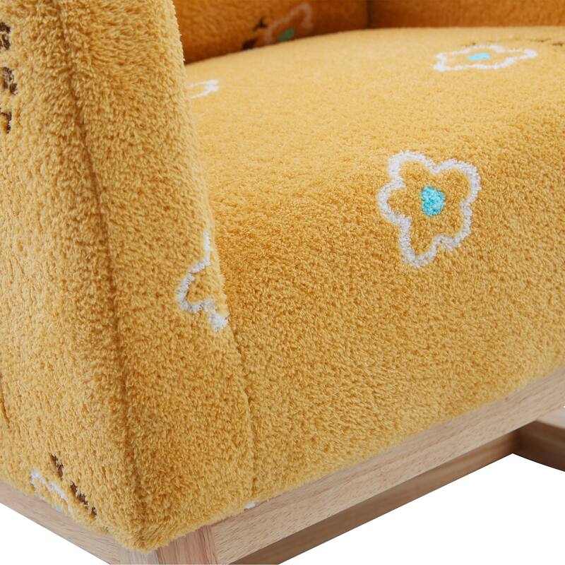 Rocking Chair with Side Pocket, Upholstered High Back Armchair with Solid Wood Legs, Leisure Chair with Padded Seat