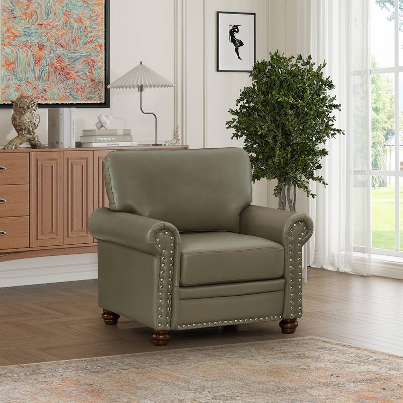 Faux Leather Single Seat Sofa: Chair with Solid Wood Support - Grey