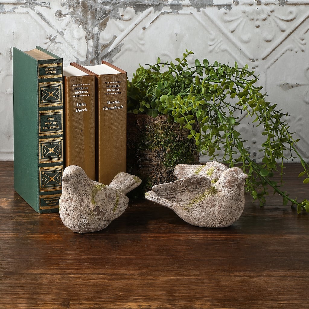 6.5" Resin Mossed Garden Bird Set of 2