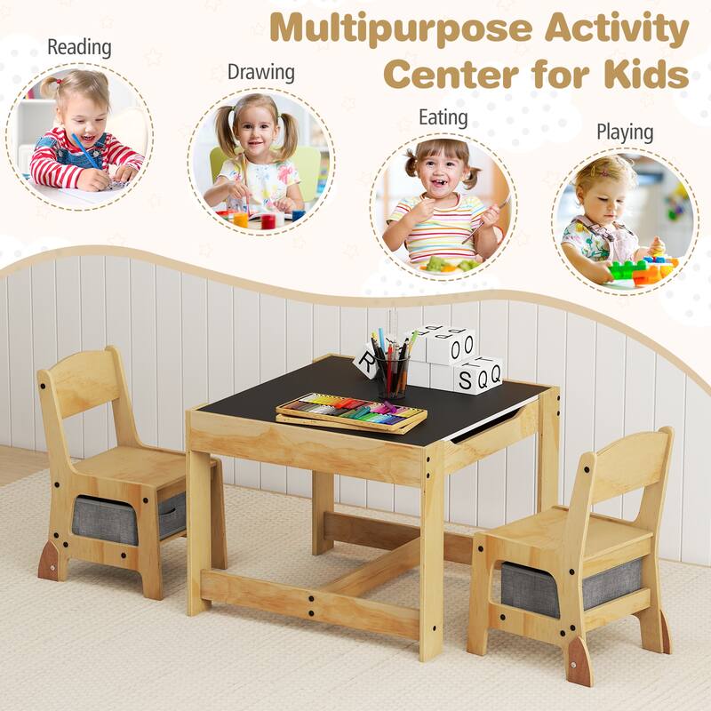 Gymax 3-In-1 Kids Table & Chairs Set w/Reversible