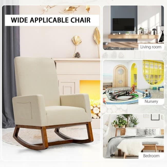 Rocking High Back Upholstered Lounge Armchair with Side Pocket - 31" x 26" x 39" (L x W x H)