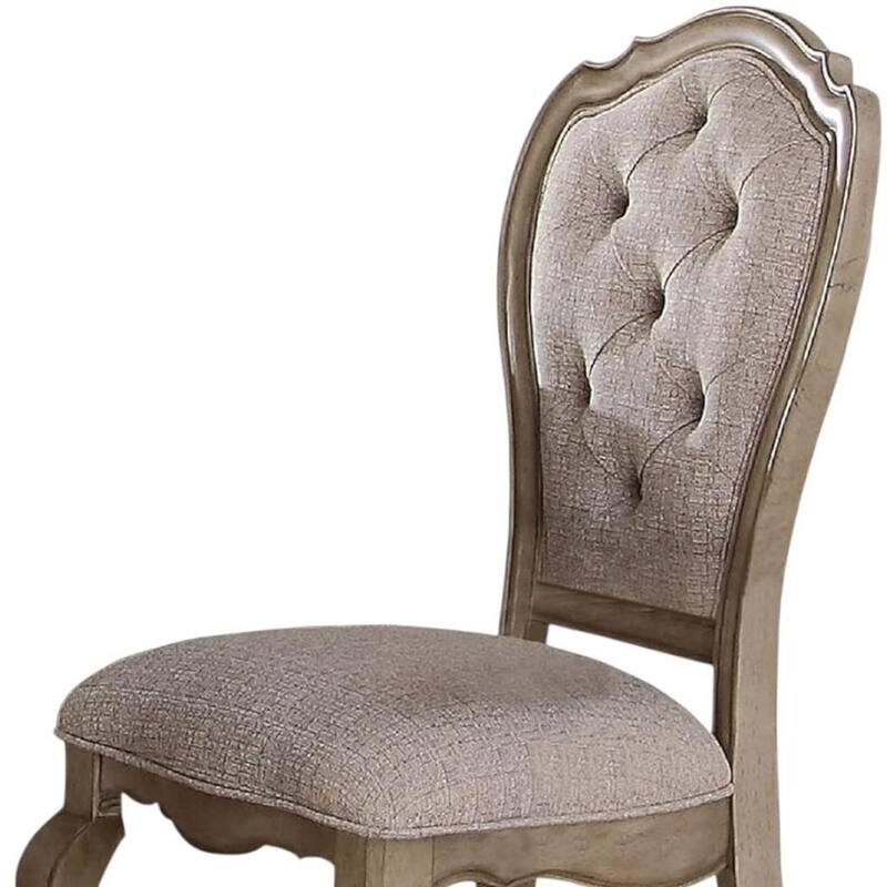 HomeRoots Set of Two Tufted Beige and Taupe Upholstered Fabric And Solid Wood Dining Side Chairs