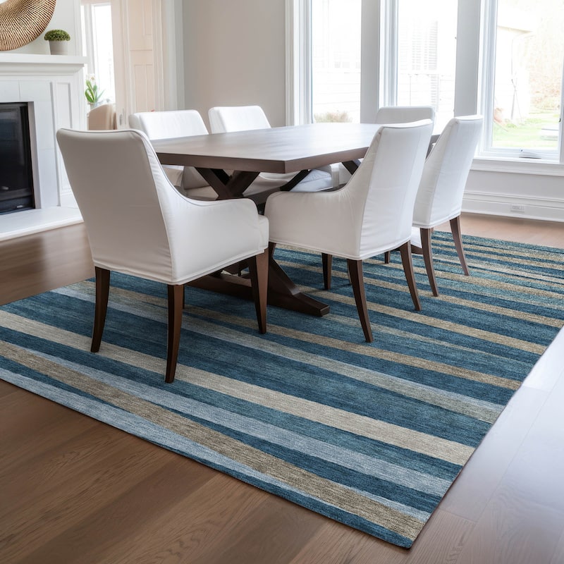 Machine Washable Indoor/ Outdoor Modern Stripes Chantille Rug