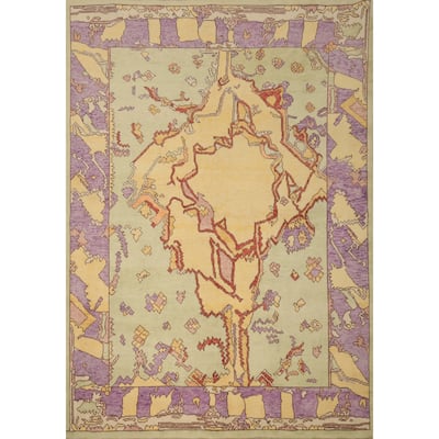 Hand Knotted Oriental 100% Wool Carpet Transitional Geometric Green Oushak Area Rug - 7' 8'' X 5' 11''