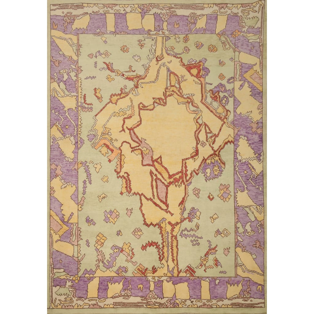 Hand Knotted Oriental 100% Wool Carpet Transitional Geometric Green Oushak Area Rug - 7' 8'' X 5' 11''