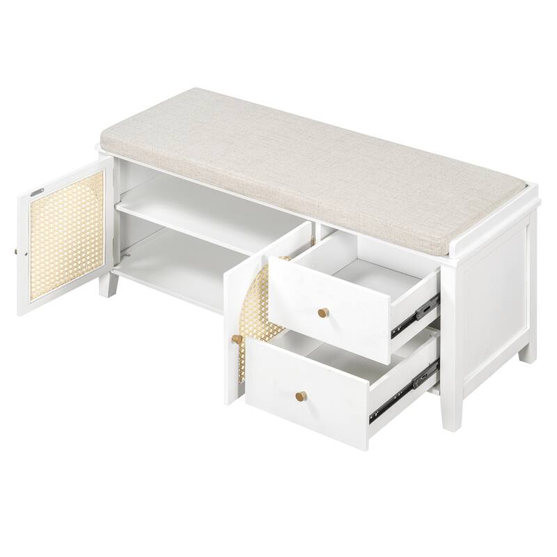 Vintage Shoe Bench with Storage and Cushion