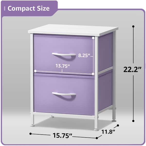 dimension image slide 0 of 7, Sorbus Nightstand with 2 Drawers - Steel Frame, Wood Top & Easy Pull Fabric Bins (2 Pack)