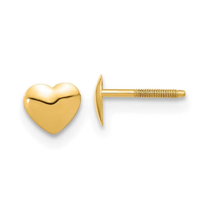 Curata 14k Yellow Gold Girls Polished Silicone Screw back 6mm Heart Earrings