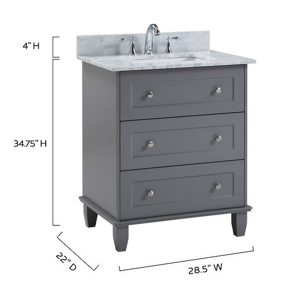 30 inch Grey Single Bathroom Vanity with White Marble Top - Bed Bath ...
