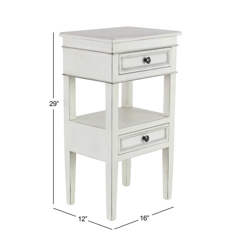 Wood 2 Drawers and 1 Shelf Accent Table - Brown, Light Brown or White - Roche River Decor