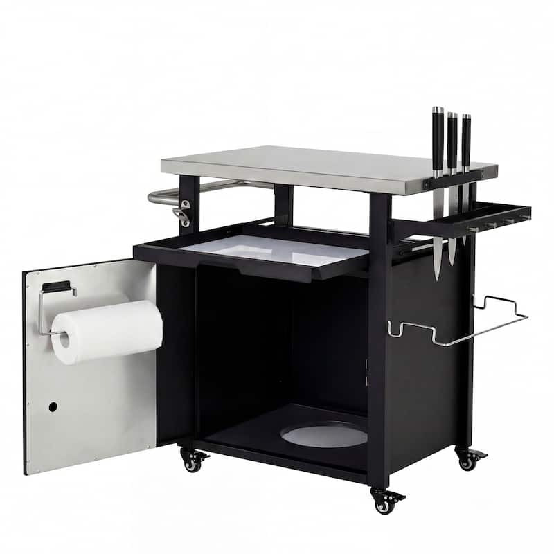 39.5" Outdoor Grill Cart & Pizza Oven Table with Stainless Steel Top, Storage Cabinet, and Waterproof Cover