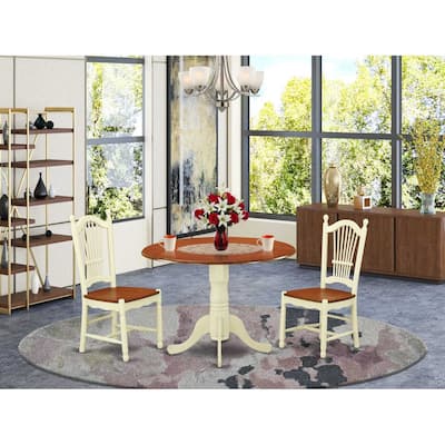 HomeStock 3-Pc Buttermilk and Cherry Solid Wood Top - Dining Room Set - Seats 4