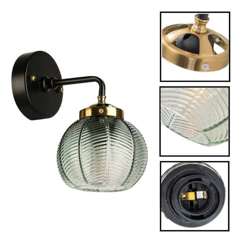 E26 light bulb green light fixtures glass, metal wall sconce