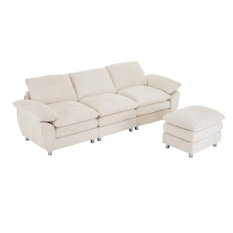 Modern Deep 3-Seat Sofa Couch with Ottoman