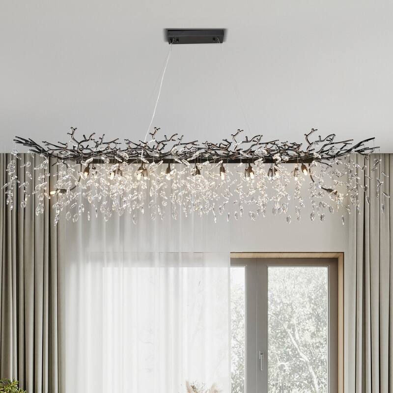 KAYLA 47.2" Modern 14-Lights Gold Luxury Crystal Linear Chandelier