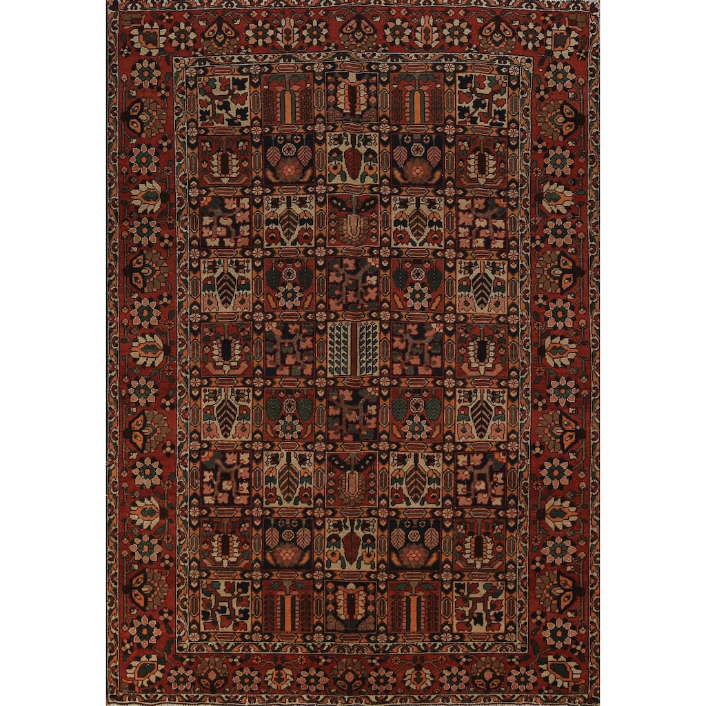 Orange Bakhtiari Persian Vintage Area Rug Hand-Knotted Wool Carpet - 6'7" x 9'10"