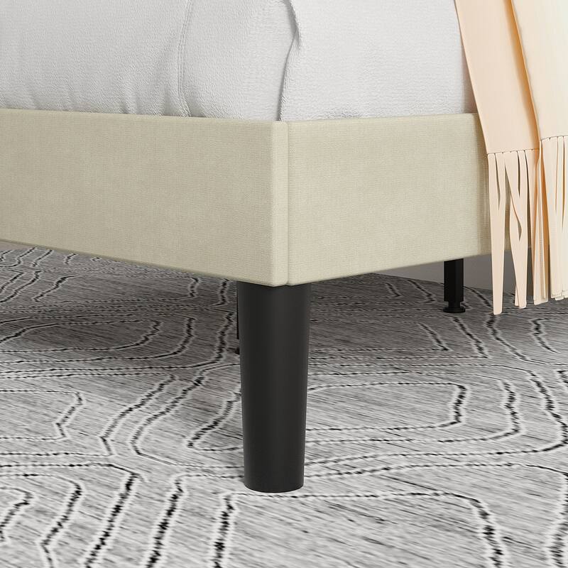 VECELO Tufted Upholstered Linen Bed Platform Bed Frame with Upholstered Headboard, Button Tufted Design