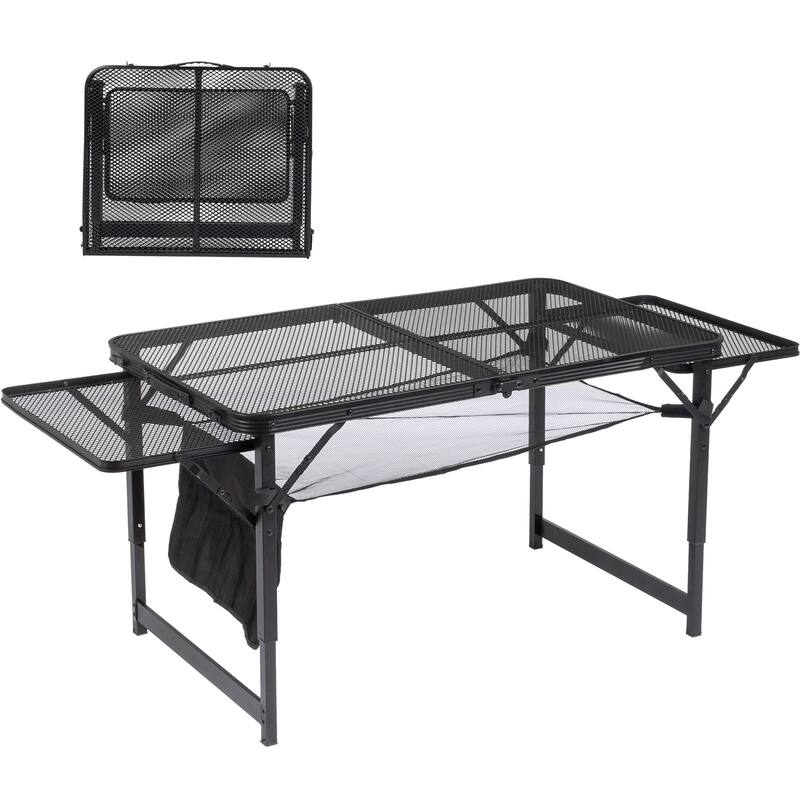 Black Portable Picnic Table With Wing Panels and Adjustable Height Perfect for Outdoor Events