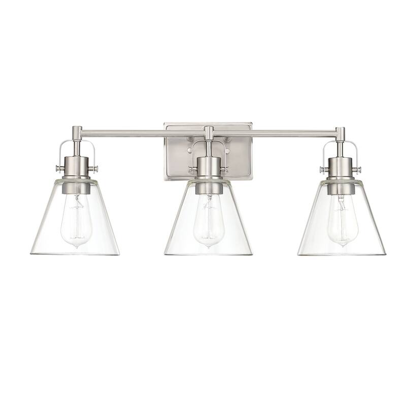 25.4 in. 3-Light Vanity Light with Brushed Nickel Finish and Clear Glass Shade - Brush Nickle